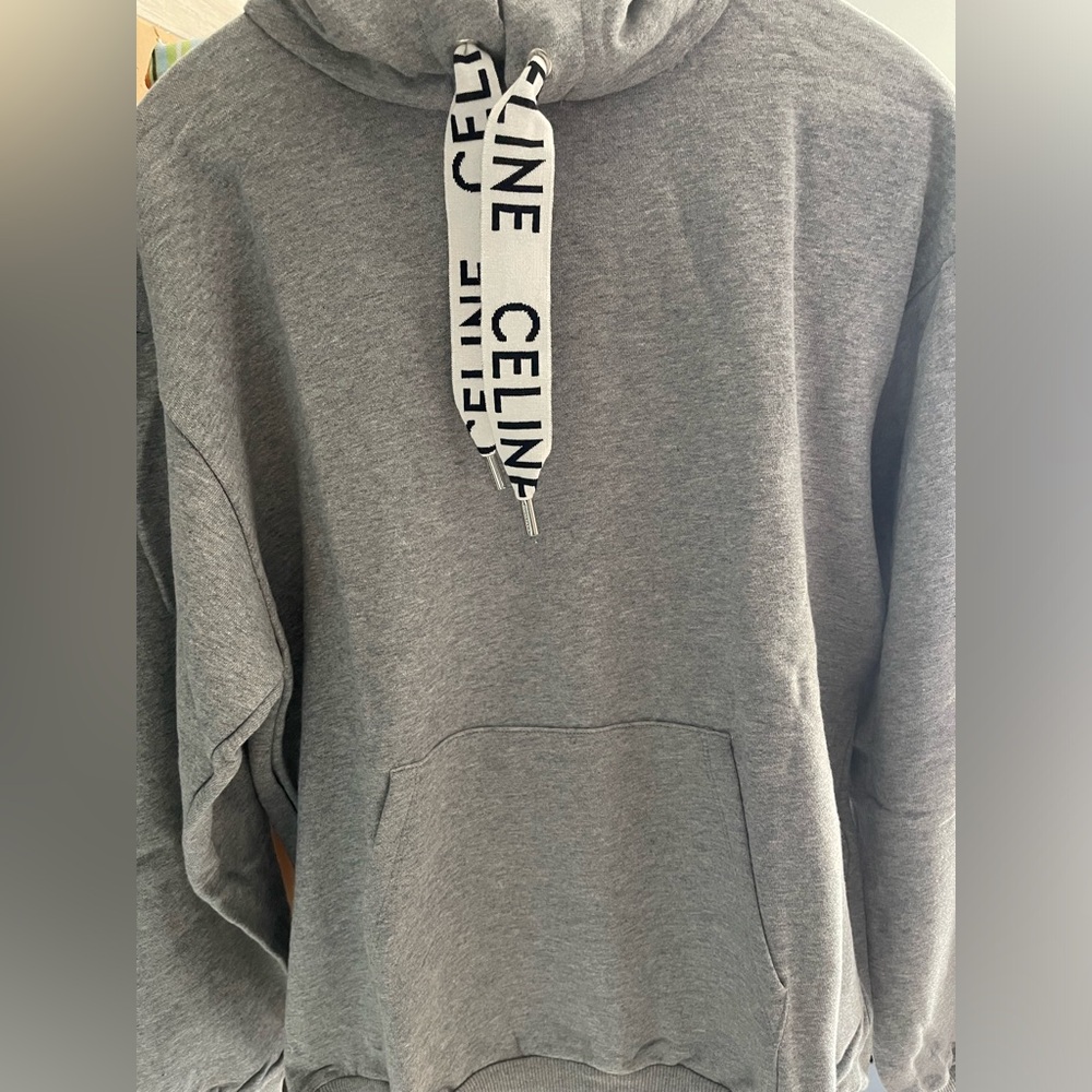 CELINE LOOSE HOODIE IN COTTON FLEECE, light grey, men's medium, NWT